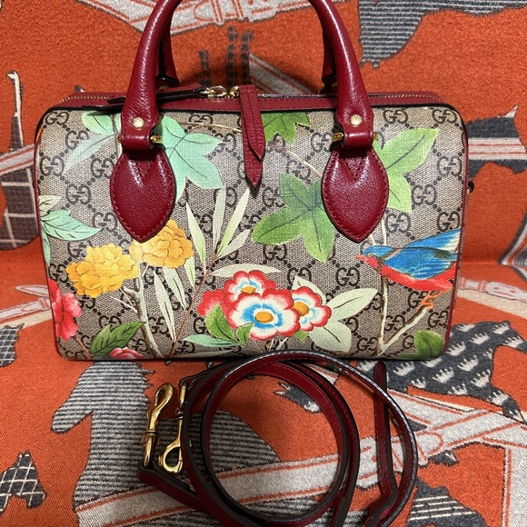 Gucci Floral Print Women's Bag - Red and Brown - Picture 2 of 12